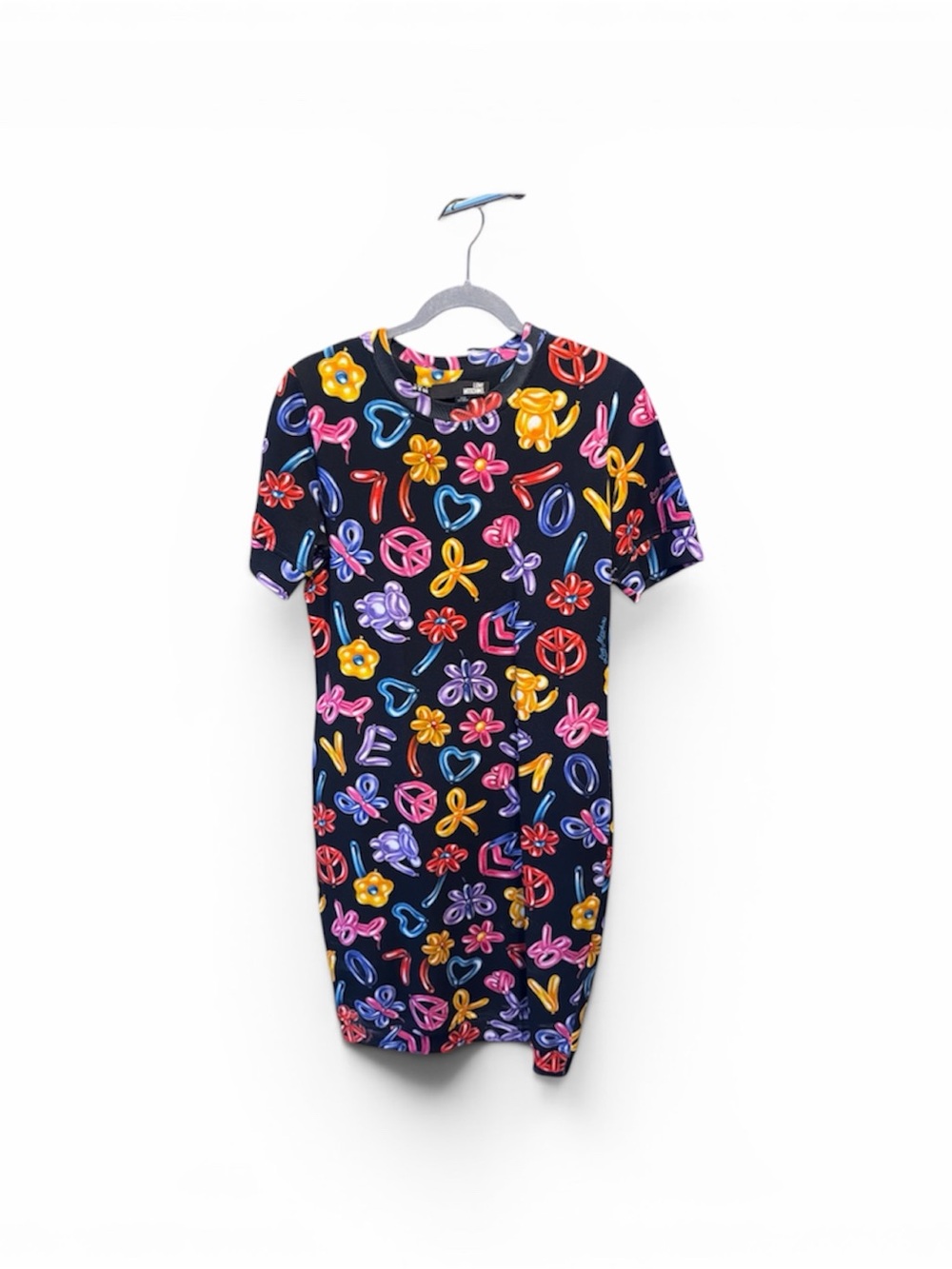Moschino Black Tee Dress with Colorful Balloon Flowers